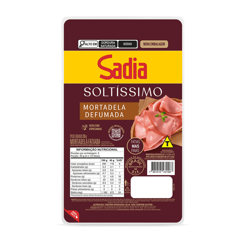 Sadia Mortadela defumada Sadia Soltíssimo 200g