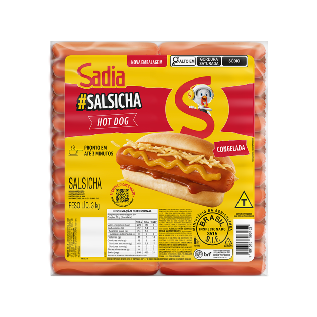 Sadia Salsicha Hot Dog Congelada 3kg
