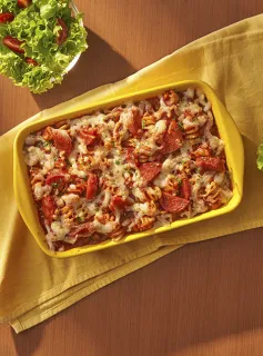 Macarrão Parafuso Gratinado com Linguiça Calabresa