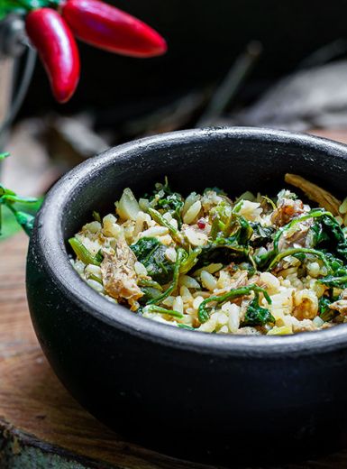 Arroz de Peru com Tucupi e Jambu