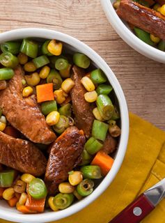 Tiras de Peito de Peru com Legumes