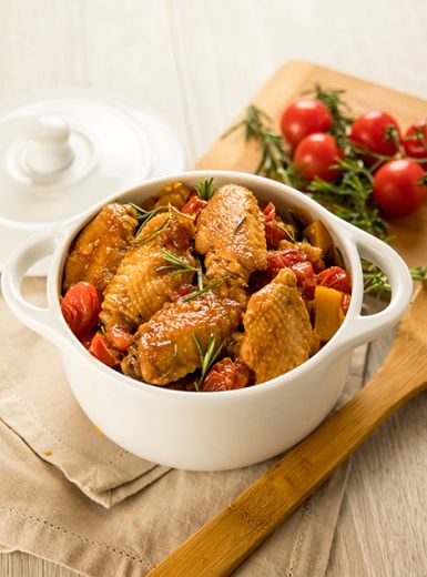 Meio da Asa de Frango Orgânico com Vegetais