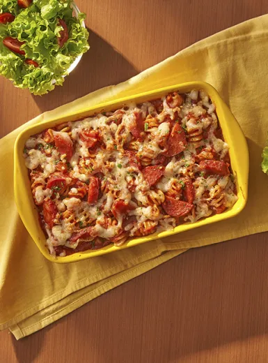 Macarrão Parafuso Gratinado com Linguiça Calabresa