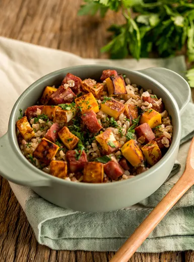 Baião de Dois com Feijão e Arroz Integral